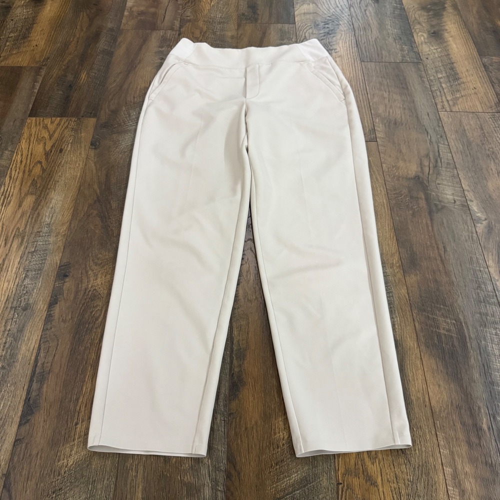 Athleta Brooklyn Ankle Pants Beige Tapered Leg Stretch Trousers Size 6 Minimal